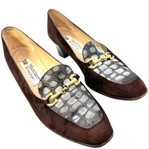 BALENCIAGA VTG Womans shoes 37 6.5 brown gold El Corte ingles horsebit suede